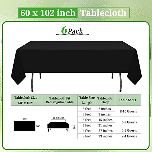 REWOMC 6 Pack Polyester Tablecloth 60 x 102 Inch Black Polyester Table Cloth for 6 Foot Rectangle Tables, Stain and Wrinkle Resistant Washable Table Cover for Kitchen Wedding Banquet Restaurant Party
