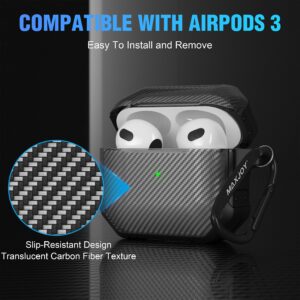 Maxjoy for Airpods 3 Case Cover, Airpods 3 Protective Case Gen 3 Translucent Carbon Fiber Hard Shell Rugged Shockproof Cover with Keychain Compatible with Apple Airpods 3rd Generation 2021, Black