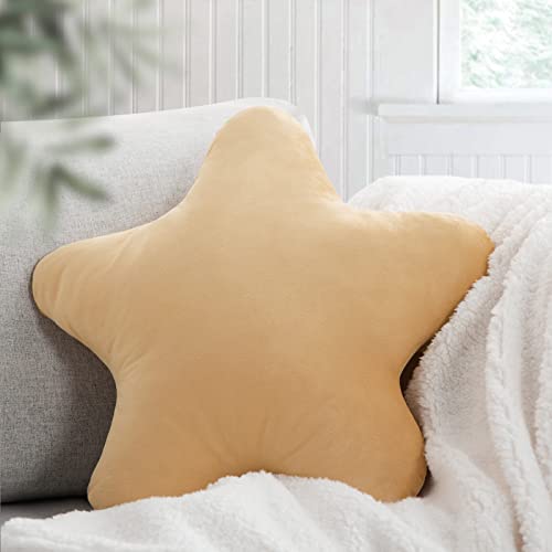 Ashler Cute Star Shaped Throw Pillows, Beige 3D Decorative 18x18 in Velvet Plush Pillow, Soft Preppy Pillows for Living Room and Bedroom