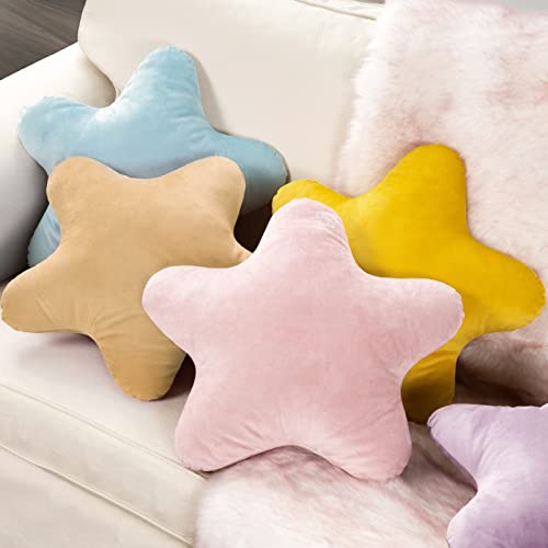 Ashler Cute Star Shaped Throw Pillows, Beige 3D Decorative 18x18 in Velvet Plush Pillow, Soft Preppy Pillows for Living Room and Bedroom