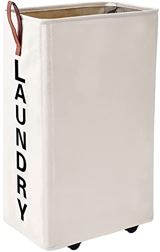 [3 pack] Laundry Basket,Homlikelan 27.5" Collapsible Large Laundry Hamper,Standable Narrow Rolling Laundry Hamper on Wheels Clothes Hamper Laundry Bin Beige