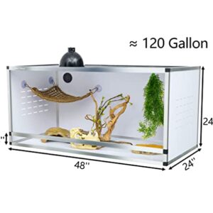 Large Reptile Terrarium Habitat Tank 48''x24''x24'' for Bearded Dragon Gecko Lizard Snake, PVC Enclosure 120 Gallon Wide Breeding Lounge Vivarium Area with Sliding Doors Lock Crawling Pet-White