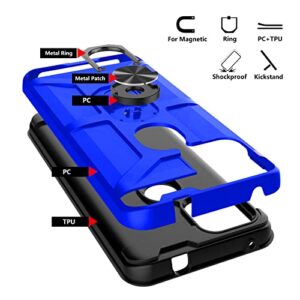 T-Mobile TCL Revvl 4 Case, with 3 Pcs Tempered Glass Screen Protector, Built-in Ring Kickstand and Magnetic Car Mount Shockproof Dropproof Defend Armor Rugged Case for T-Mobile Revvl 4 - Blue