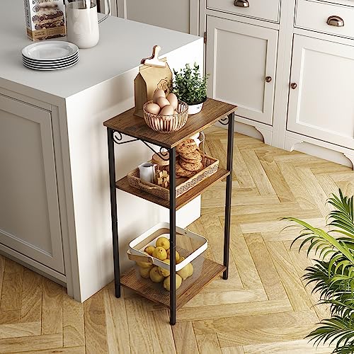 Hoctieon 3 Tier Tall End Table, Slim Night table, Narrow Side Table with Storage, Nightstand for Small Spaces, Metal Frame, For Living Room, Bedroom, Sofa Couch, Hall, Easy Assembly, Rustic Brown