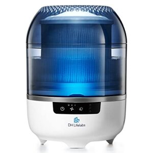 dh lifelabs | aaira mini hydrating dry air purifiers | eliminates 99.9% of bacteria viruses mold | cleans moisturizes air | odor eliminator smoke pets | 323 sq ft for large room bedroom home | blue