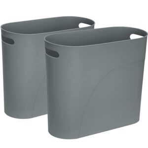 holtphili slim trash can small waste basket garbage can with handles for bathroom kitchen office (grey,2 pack)