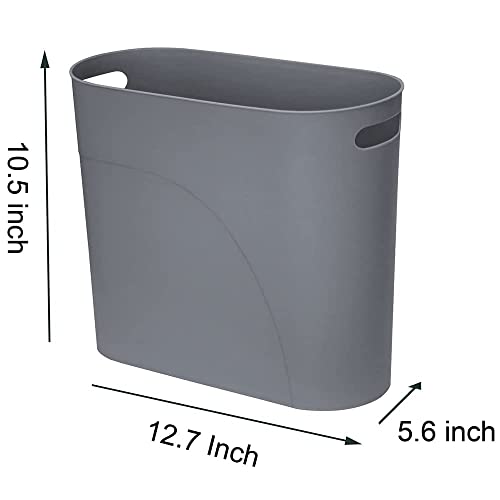 HOLTPHILI Slim Trash Can Small Waste Basket Garbage Can with Handles for Bathroom Kitchen Office (Grey,2 Pack)