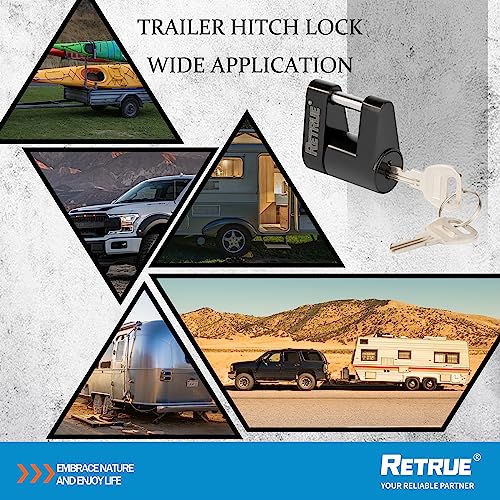 RETRUE Trailer Tongue Coupler Lock, Trailer Hitch Lock,Dia 1/4 Inch, 3/4 Inch Span for Tow Boat RV Truck Car's Coupler (1 Pack, Black)