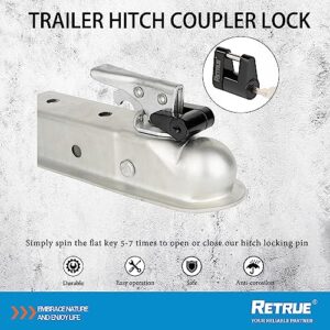 RETRUE Trailer Tongue Coupler Lock, Trailer Hitch Lock,Dia 1/4 Inch, 3/4 Inch Span for Tow Boat RV Truck Car's Coupler (1 Pack, Black)