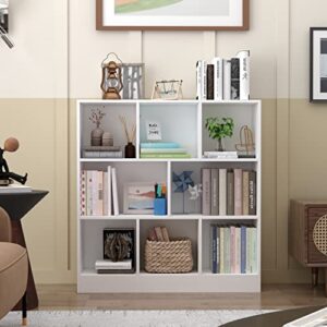 aiegle 8 cube bookcase bookshelf, 3-tiers wood cube shelf bookcase, kids bookshelf for bedroom living room, white (39.4" l x 9.4" w x 40.9" h)