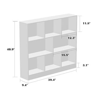 AIEGLE 8 Cube Bookcase Bookshelf, 3-Tiers Wood Cube Shelf Bookcase, Kids Bookshelf for Bedroom Living Room, White (39.4" L x 9.4" W x 40.9" H)