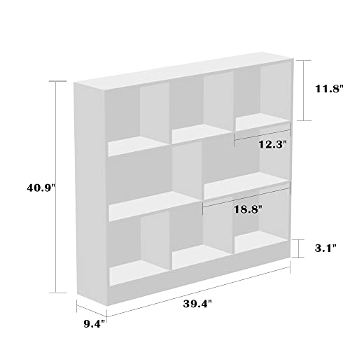 AIEGLE 8 Cube Bookcase Bookshelf, 3-Tiers Wood Cube Shelf Bookcase, Kids Bookshelf for Bedroom Living Room, White (39.4" L x 9.4" W x 40.9" H)