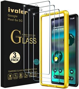 ivoler [3 pack] screen protector tempered glass for google pixel 6a 5g 2022 (6.1 inch)[fingerprint unlock compatible] with easy installation frame[not for pixel 6] 9h hardness clear film bubble free