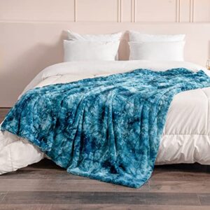 RECYCO Soft Oversized Faux Fur Throw Blanket, Luxury Minky Blankets and Throws for Women, Cozy Fluffy Plush Warm Throw Blanket Twin Size for Couch Bed Sofa, Marbled Teal Blue, 60” x 80”