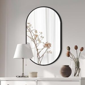 nuttuto 17''x30'' black oval mirror, oval bathroom mirror, walll mirror oval, wall mirror for bathroom, livingroom, vanity, entryway, hallway, hang vertical & horizontal
