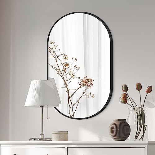 NUTTUTO 17''x30'' Black Oval Mirror, Oval Bathroom Mirror, Walll Mirror Oval, Wall Mirror for Bathroom, Livingroom, Vanity, Entryway, Hallway, Hang Vertical & Horizontal