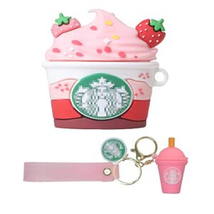 airpod 3 generation case, (2022) new type drink cup cute funny skin, shockproof protection kawaii soft silicone keychain airpod cover for airpod 3 case (strawberry pink)