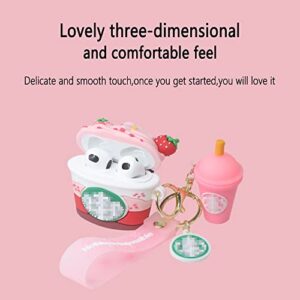 Airpod 3 Generation Case, (2022) New Type Drink Cup Cute Funny Skin, Shockproof Protection Kawaii Soft Silicone Keychain Airpod Cover for Airpod 3 Case (Strawberry Pink)