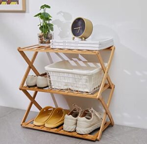 qmkmyy foldable bamboo shoe racks 3 tiers for entryway multi tier shoe organizer rack multifunctional storage free standing shelf