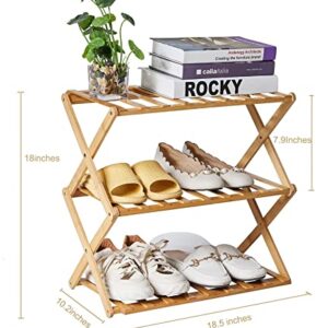 Qmkmyy Foldable Bamboo Shoe Racks 3 Tiers for Entryway Multi Tier Shoe Organizer Rack Multifunctional Storage Free Standing Shelf