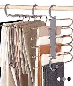 air&tree 2 pack pants hangers space saving,anti-rust pants organizer,durable and sturdy installed hangers for pants scarf jeans slack trousers ties towels in closet,5 in 1(gray)