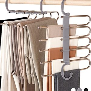 AIR&TREE 2 Pack Pants Hangers Space Saving,Anti-Rust Pants Organizer,Durable and Sturdy Installed Hangers for Pants Scarf Jeans Slack Trousers Ties Towels in Closet,5 in 1(Gray)