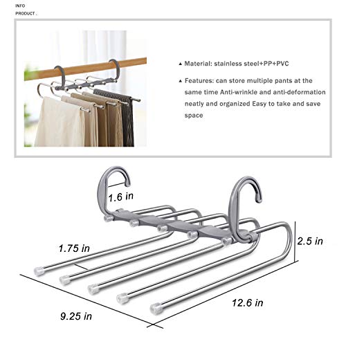 AIR&TREE 2 Pack Pants Hangers Space Saving,Anti-Rust Pants Organizer,Durable and Sturdy Installed Hangers for Pants Scarf Jeans Slack Trousers Ties Towels in Closet,5 in 1(Gray)