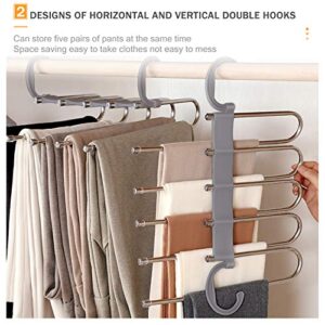 AIR&TREE 2 Pack Pants Hangers Space Saving,Anti-Rust Pants Organizer,Durable and Sturdy Installed Hangers for Pants Scarf Jeans Slack Trousers Ties Towels in Closet,5 in 1(Gray)