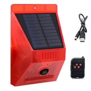 Aolyty Solar Warning Light with Motion Detector Remote Control, IP65 Waterproof Solar Alarm Light 4 Work Modes 129db Sound Security Siren Light for Home, Farm, Barn, Villa, Yard, Hacienda