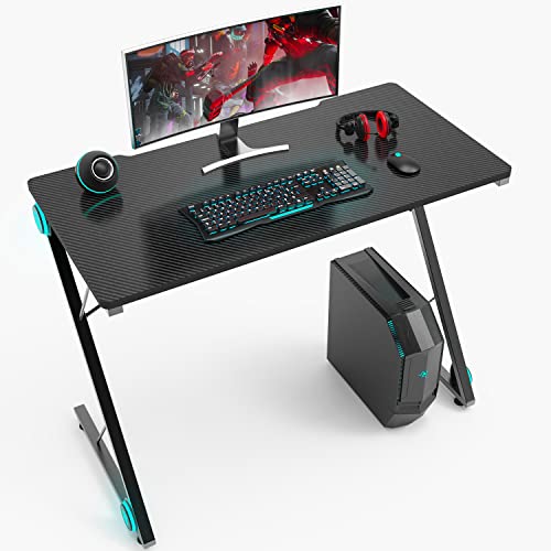 40in Computer Desk Z Shaped Gaming Table Ergonomic Home Office Desk Table Pc Gaming Workstation with Carbon Fiber Surface