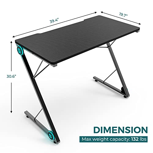 40in Computer Desk Z Shaped Gaming Table Ergonomic Home Office Desk Table Pc Gaming Workstation with Carbon Fiber Surface