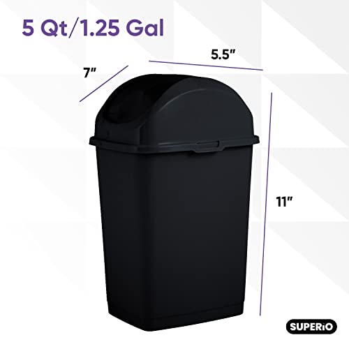 Superio Swing Top Trash Can,Set of 3 Waste Bins for Home, Kitchen, Office, Bedroom, Bathroom, Ideal for Large or Small Spaces - White (Black-18 qt+10 qt+5 qt)