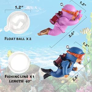 YoohNuse Floating Fish Tank Decorations Betta Fish Toys for Aquarium Decor Accessories Aquarium Diver Decoration for Large Small Fish Ornaments (2 Pack)