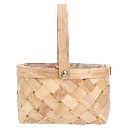 Handmade Rattan Storage Container Woven Storage Basket with Handle Seagrass Storage Basket Portable Flower Basket for Home Camping Wedding (Small)