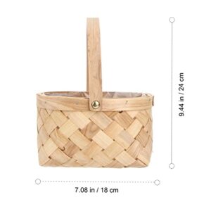 Handmade Rattan Storage Container Woven Storage Basket with Handle Seagrass Storage Basket Portable Flower Basket for Home Camping Wedding (Small)