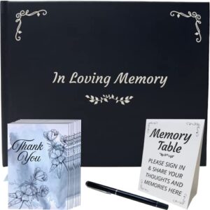 D AND YOU Funeral Guest Book for Memorial Service Set - Thank You Cards, Sign in Memorial Service Guest Book for Funeral, Table Sign and Pen - Memorial Books for Celebration of Life