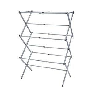 vivianrack 3-tier clothes drying rack for laundry, folding clothes drying rack indoor metal steel clothing drying dryer, accordion design laundry rack，towel rack(silver gray)