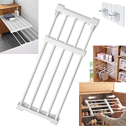 KIKILIE Closet Tension Shelf,Metal Expandable Shelf Organizer,Adjustable Shelves for Organization,No-Drill Dividers Locker Storage Rack Wardrobe Cabinet Bathroom