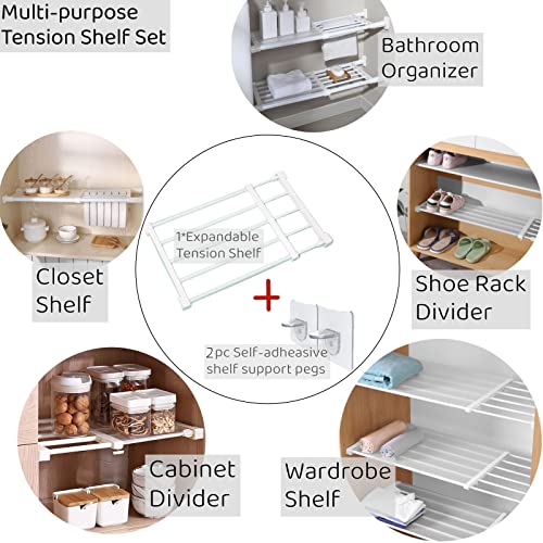 KIKILIE Closet Tension Shelf,Metal Expandable Shelf Organizer,Adjustable Shelves for Organization,No-Drill Dividers Locker Storage Rack Wardrobe Cabinet Bathroom