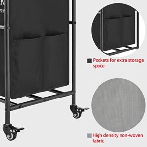 Tajsoon 2 Bag Laundry Sorter Cart, Laundry Hamper Sorter Basket with Heavy Duty Lockable Rolling Wheels for Clothes Storage, Black & Grey