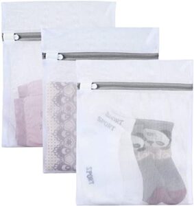 mesh laundry bag - 3 pack durable and reusable wash bag travel organization bag for garment, socks, underwear, panties (9.5inch x 12 inch)