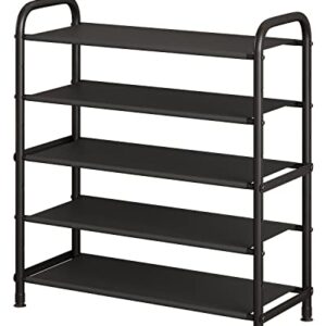 5 Tier Shoe Rack Storage Shoe Stand Free Standing Metal Shoe Shelf Space Saving Shoe Organizer for Closet, Entryway, Bedroom Black