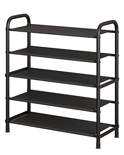 5 Tier Shoe Rack Storage Shoe Stand Free Standing Metal Shoe Shelf Space Saving Shoe Organizer for Closet, Entryway, Bedroom Black