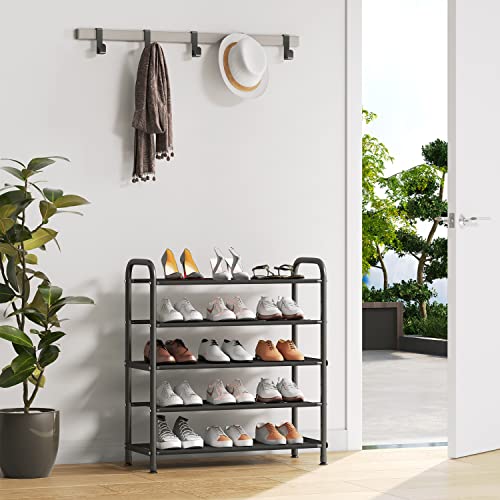 5 Tier Shoe Rack Storage Shoe Stand Free Standing Metal Shoe Shelf Space Saving Shoe Organizer for Closet, Entryway, Bedroom Black