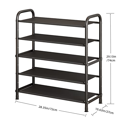 5 Tier Shoe Rack Storage Shoe Stand Free Standing Metal Shoe Shelf Space Saving Shoe Organizer for Closet, Entryway, Bedroom Black