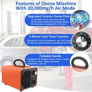VTAR Ozone Machine Generator 20,000 mg/h High Capacity Generator,Ozone Machine Odor Removal,for Large Space Area, home,Basement,Hotel, Car,Smoke,Pet.（Orange）