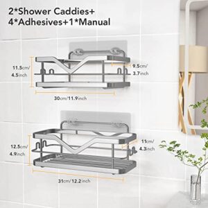 HOMEASY Shower Caddy Rack Organizer Wall Mount, rv Shower Organizer Shelf Adhesive No Drilling, Rust Free Storage Shower Caddy Shelf with Included Hooks for Bathroom,Toilet,Kitchen,rv -2 Pack