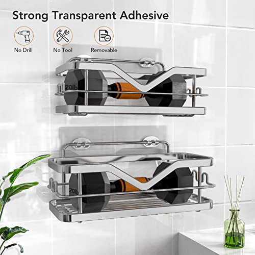 HOMEASY Shower Caddy Rack Organizer Wall Mount, rv Shower Organizer Shelf Adhesive No Drilling, Rust Free Storage Shower Caddy Shelf with Included Hooks for Bathroom,Toilet,Kitchen,rv -2 Pack