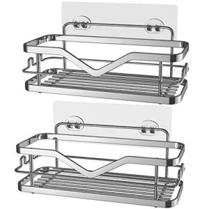 HOMEASY Shower Caddy Rack Organizer Wall Mount, rv Shower Organizer Shelf Adhesive No Drilling, Rust Free Storage Shower Caddy Shelf with Included Hooks for Bathroom,Toilet,Kitchen,rv -2 Pack