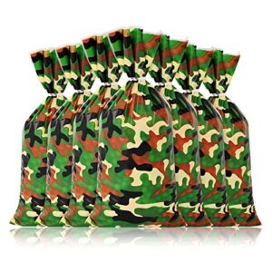 Lecpeting 100 Pcs Camouflage Treat Bags Camo Print Cellophane Candy Bags Plastic Goodie Storage Bags Army Party Favor Bags with Twist Ties for Camouflage Theme Birthday Party Supplies